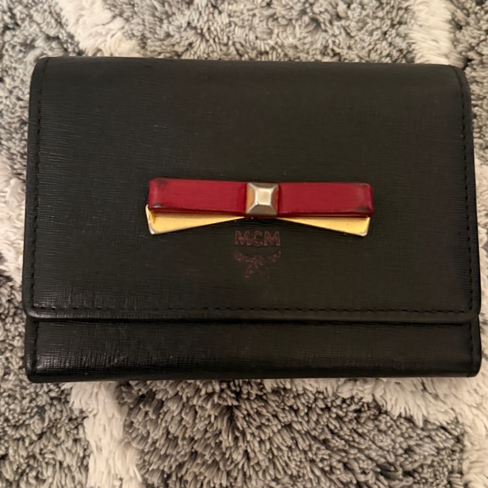 MCM Compact Black Wallet with Red and Gold Accent